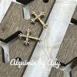 GOLD STUDS + 925 silver + TINY PAVE CROSS + Semana Santa